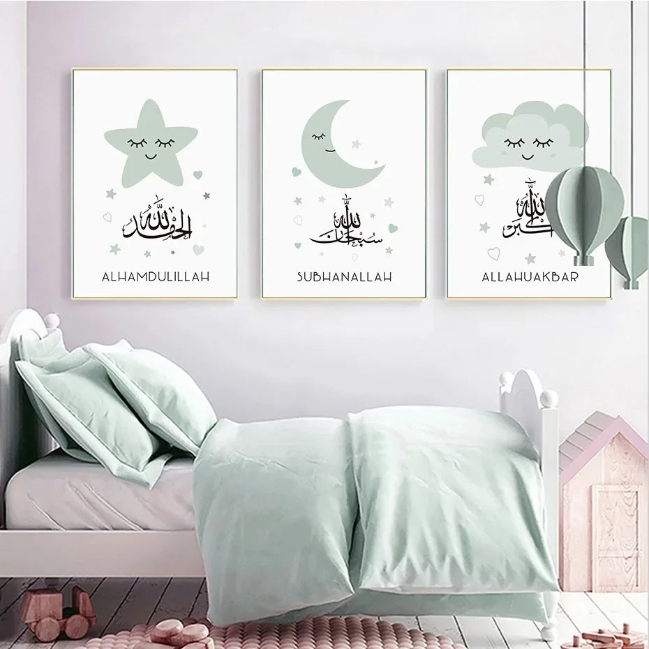 1 Piece Moon Wall Sticker Canvas Painting for Children's Bedroom