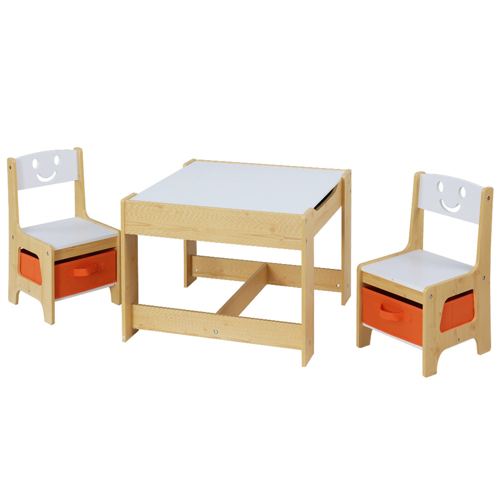 3 Pieces Kids Table and Chairs Set Activity Desk Plus Chalkboard With Toy Storage Box