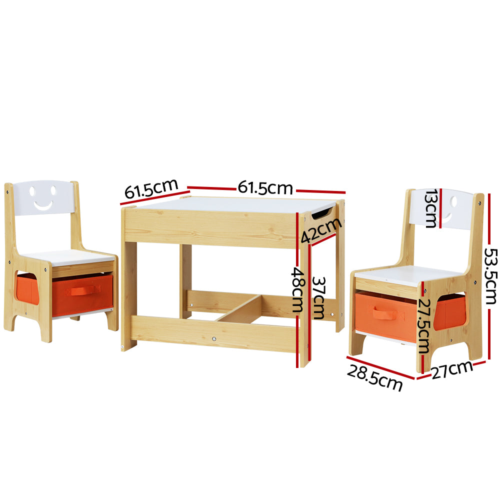 3 Pieces Kids Table and Chairs Set Activity Desk Plus Chalkboard With Toy Storage Box