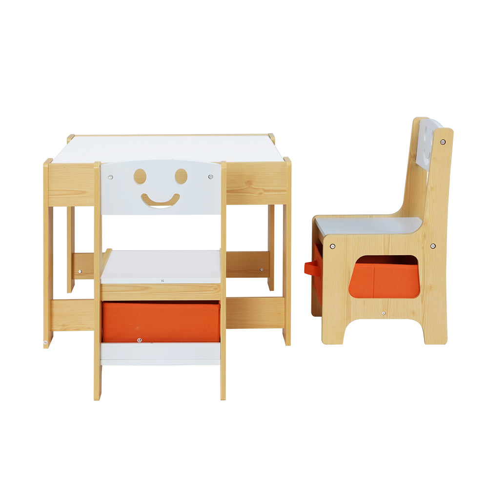 3 Pieces Kids Table and Chairs Set Activity Desk Plus Chalkboard With Toy Storage Box