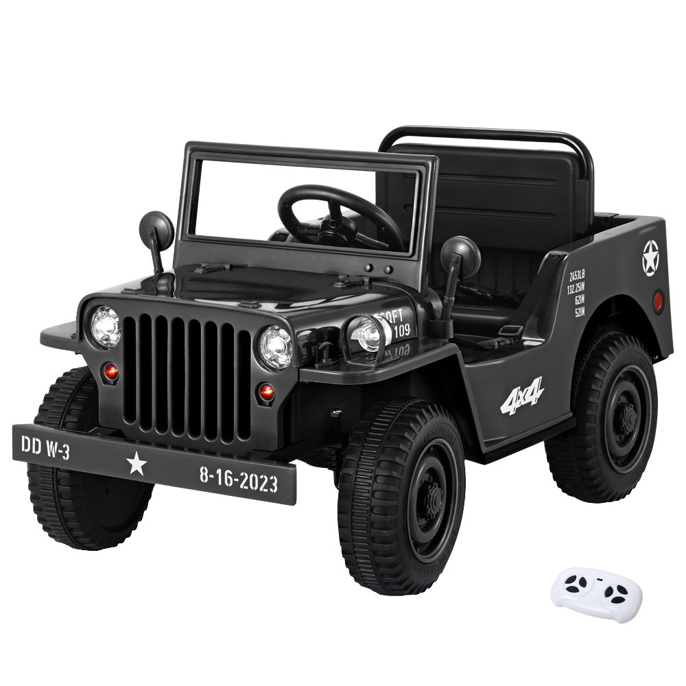 Electric Ride On Car Jeep Military Off Road Toy Cars Remote 12V Black