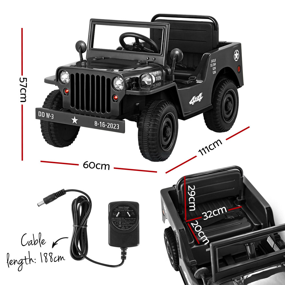 Electric Ride On Car Jeep Military Off Road Toy Cars Remote 12V Black