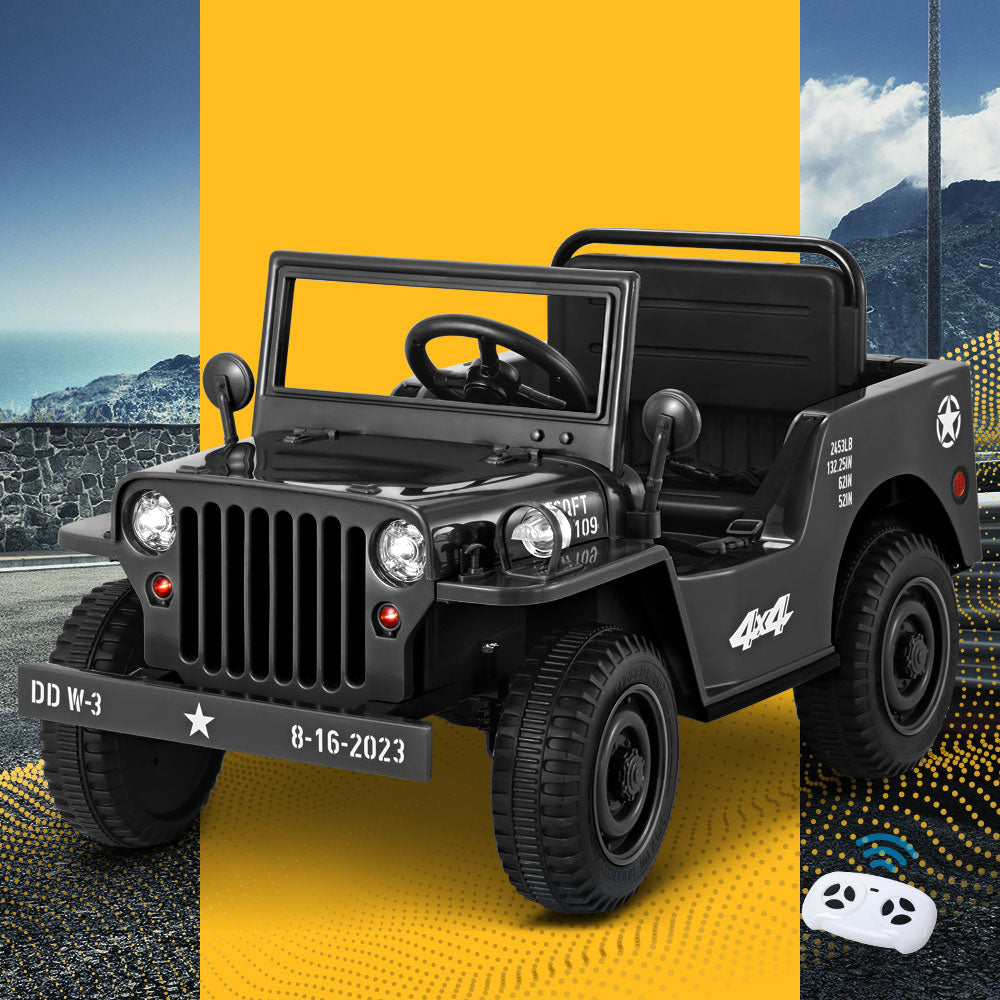 Electric Ride On Car Jeep Military Off Road Toy Cars Remote 12V Black