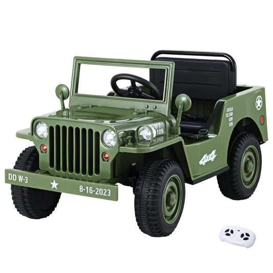 Electric Ride On Car Jeep Military Off Road Toy Cars Remote 12V Olive