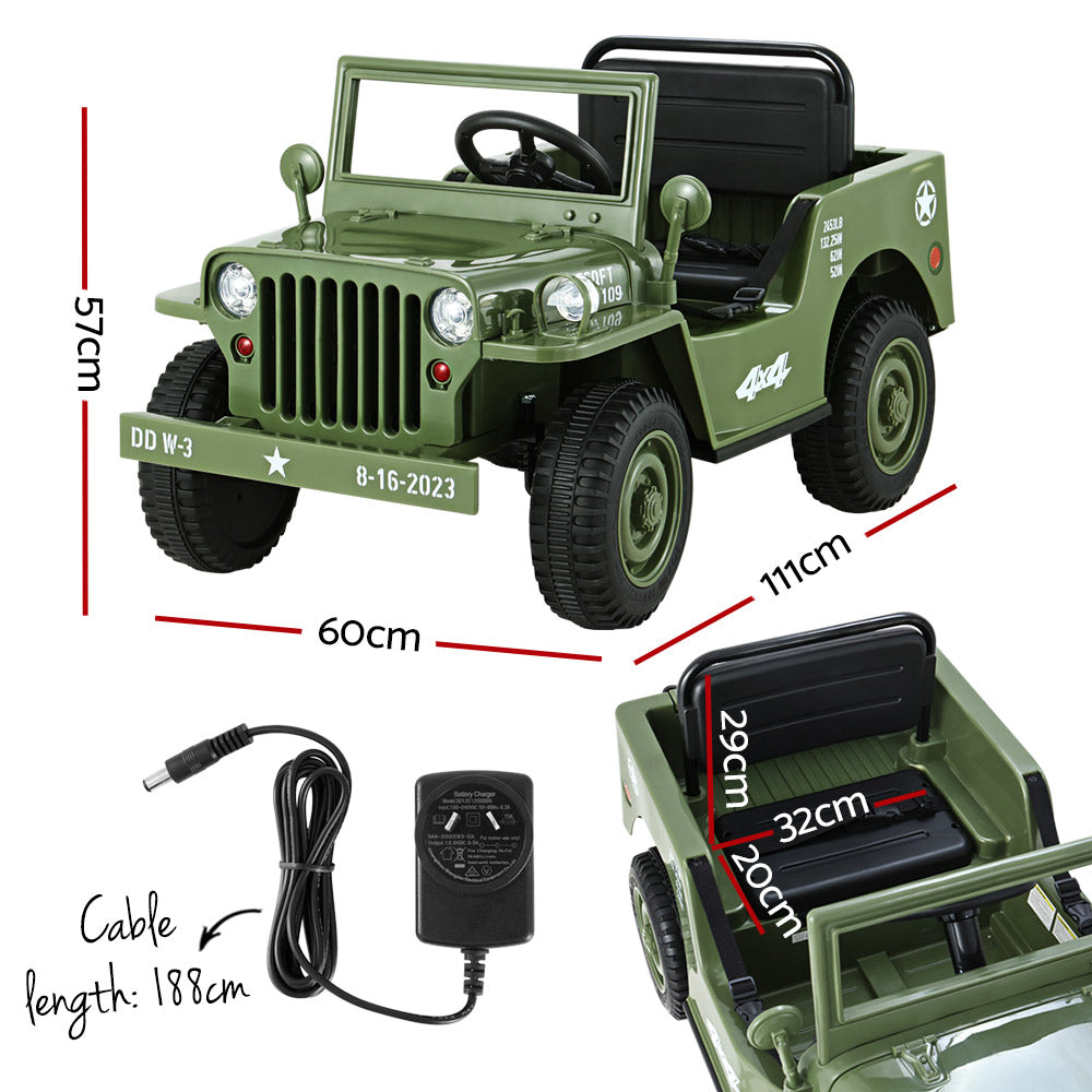 Electric Ride On Car Jeep Military Off Road Toy Cars Remote 12V Olive