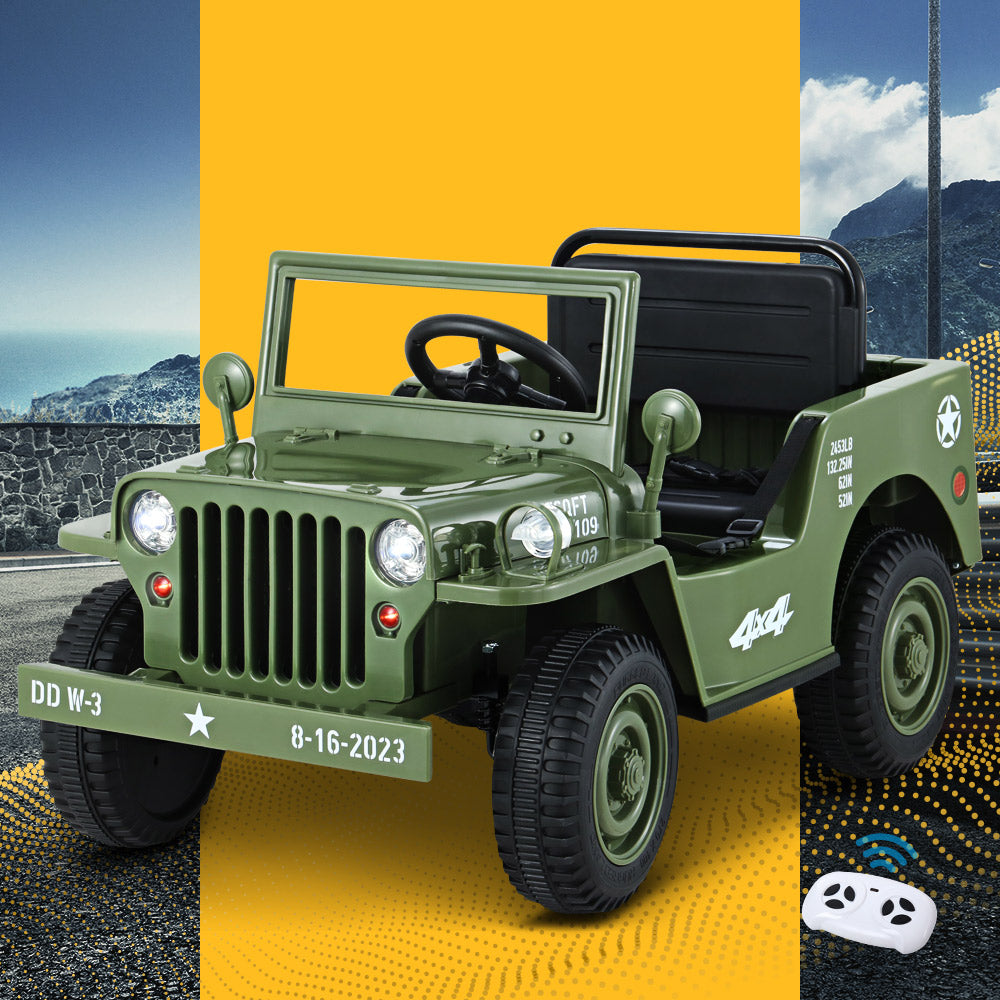 Electric Ride On Car Jeep Military Off Road Toy Cars Remote 12V Olive