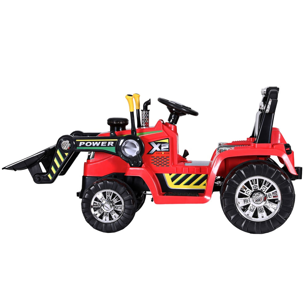 Electric Ride On Car Bulldozer Digger Loader Remote 6V Red