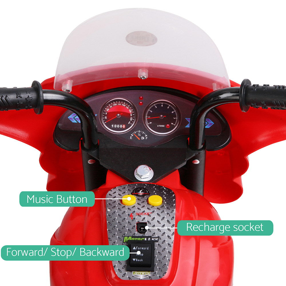 Electric Ride On Police Motorcycle Motorbike 6V Battery Red