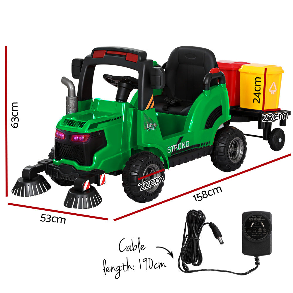 Electric Ride On Car Street Sweeper Truck Toy Cars Remote 12V Green