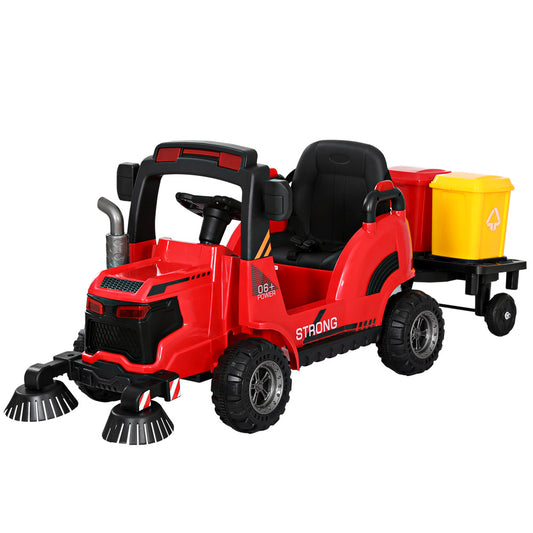 Electric Ride On Car Street Sweeper Truck Toy Cars Remote 12V Red