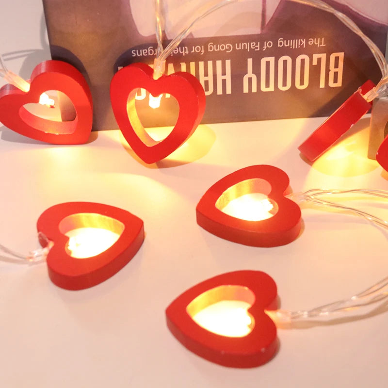 Decorative Wooden Heart String Lights