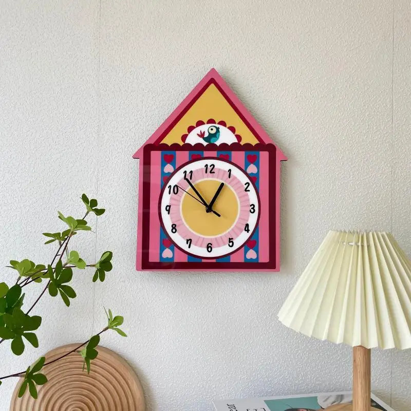 Wooden Bird House Wall Clock Decor