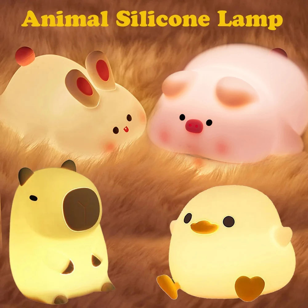 LED Night Light Animal Silicone Decor Touch Sensor USB Rechargeable