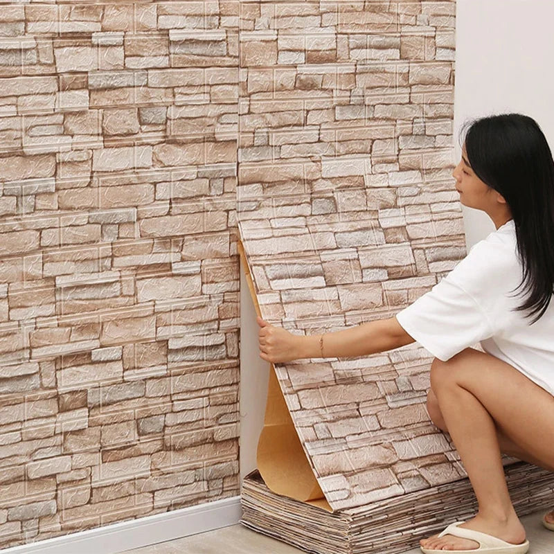 3D Wall Sticker Imitation Brick For Bedroom Decor, Waterproof Self-adhesive DIY Wallpaper