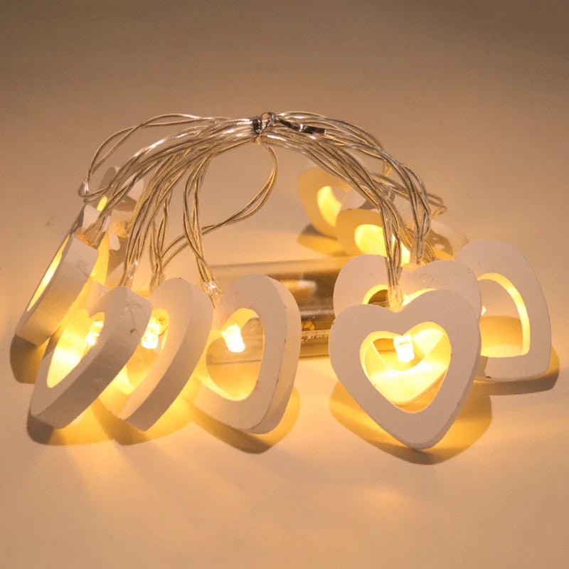 Decorative Wooden Heart String Lights