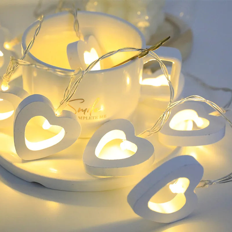 Decorative Wooden Heart String Lights