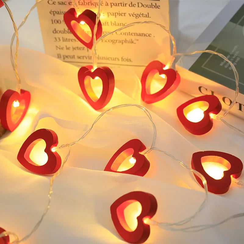 Decorative Wooden Heart String Lights