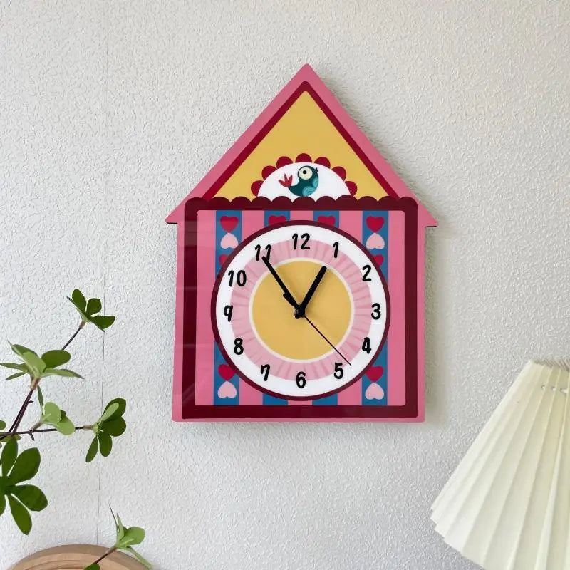 Wooden Bird House Wall Clock Decor