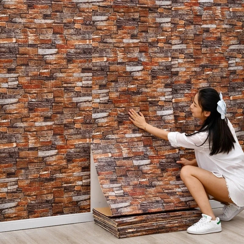 3D Wall Sticker Imitation Brick For Bedroom Decor, Waterproof Self-adhesive DIY Wallpaper