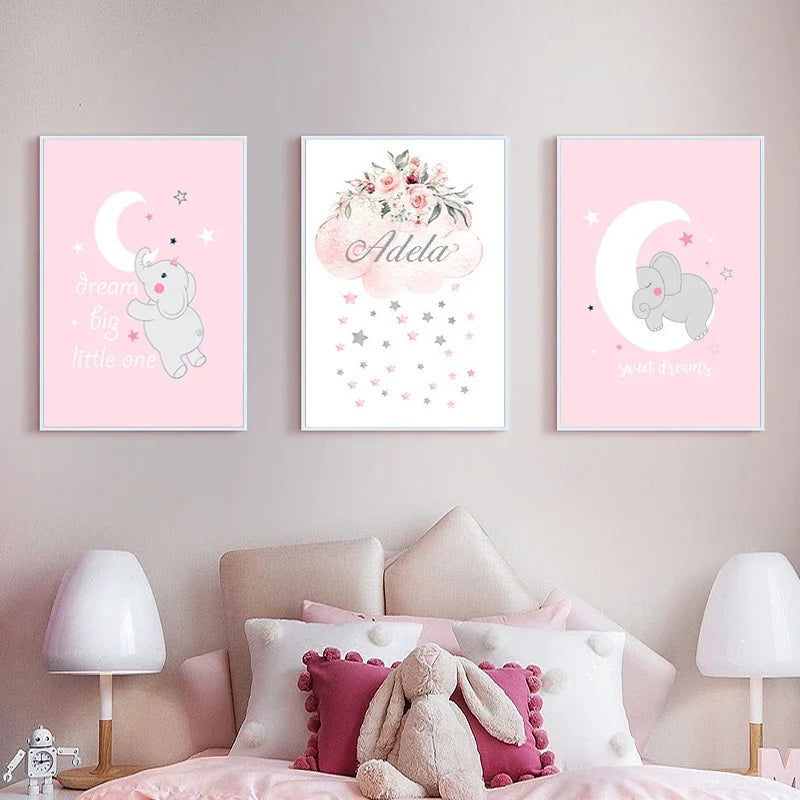 Cute Animal Pink Baby Elephant Poster Canvas Painting