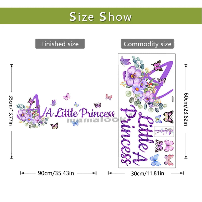 Purple Flowers English Butterfly Wall Sticker For Children's Room Decor