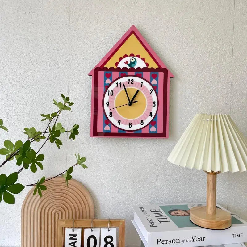 Wooden Bird House Wall Clock Decor