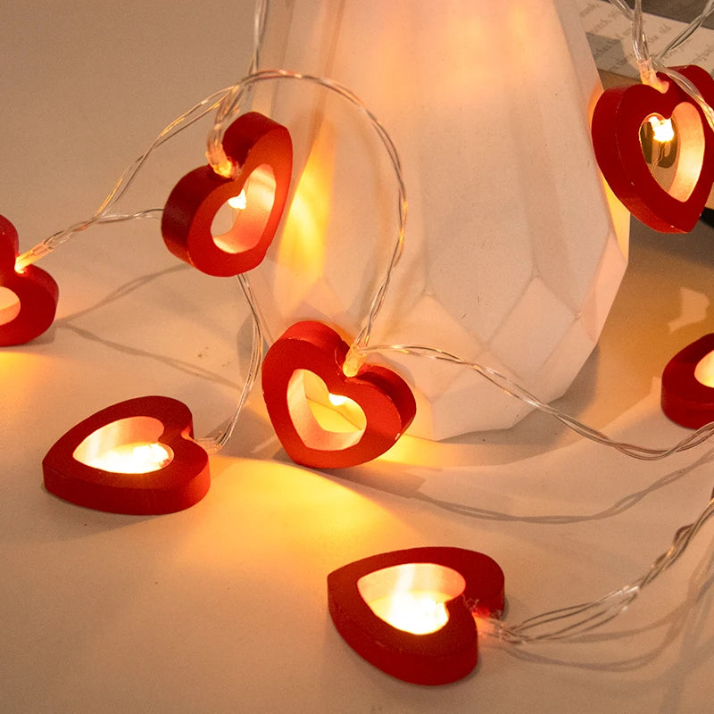 Decorative Wooden Heart String Lights