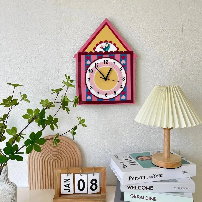 Wooden Bird House Wall Clock Decor