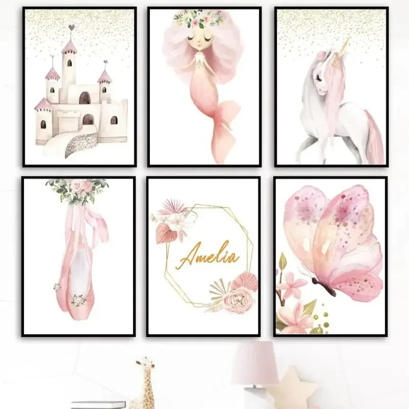 Pink Mermaid Wall Art Print Canvas Painting Nordic Poster