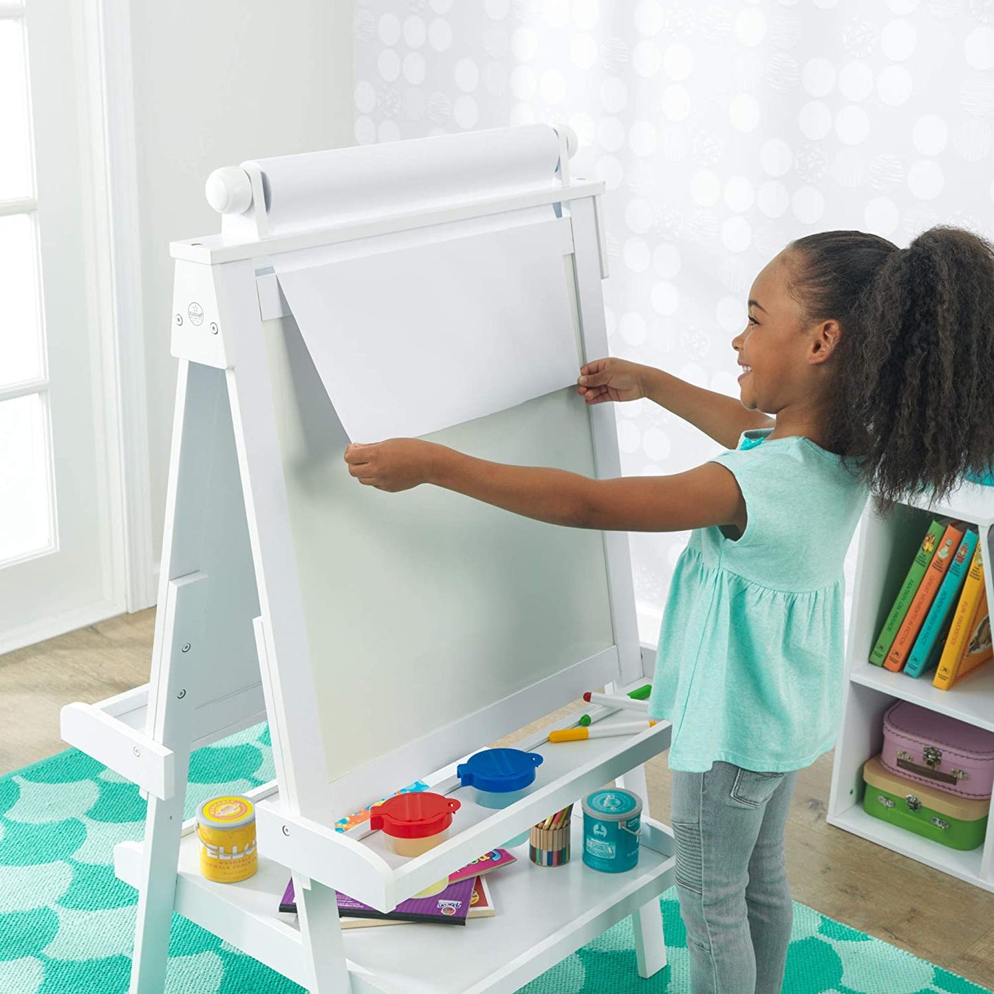 White Deluxe Wood Easel Set for Kids