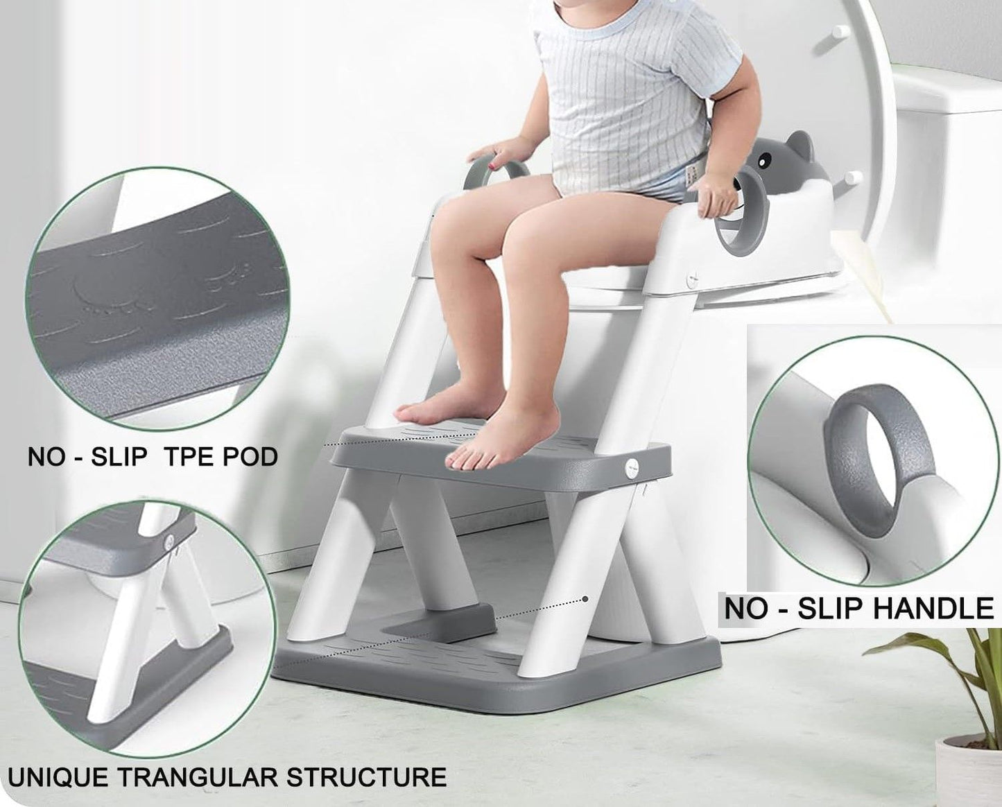 Toddler Potty Training Seat With Ladder In Grey