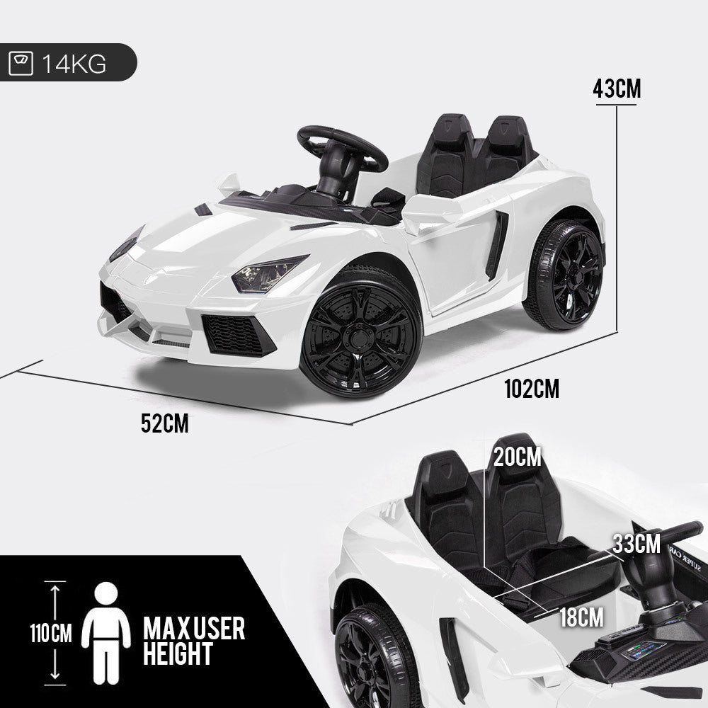 Ride-On Car LAMBORGHINI Inspired Electric Toy Battery Remote White