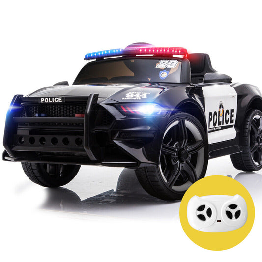 Ride-On Car Mustang Children Police Patrol Electric Toy w/ Remote Control Black/White