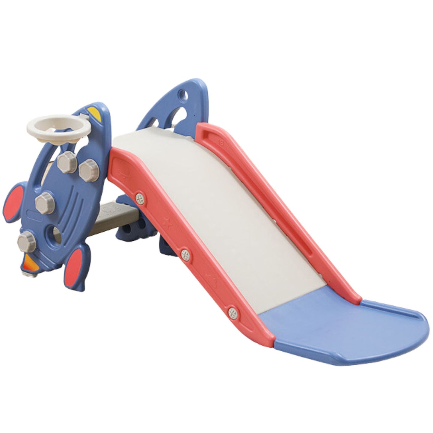 GOMINIMO Kids Slide with Basketball Hoop (Blue Rocket)