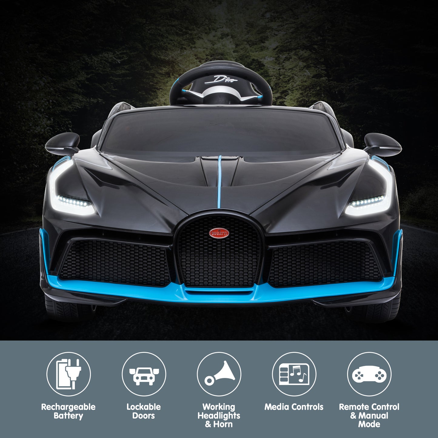 Licensed Bugatti Divo Kids Electric Ride On Car - Black