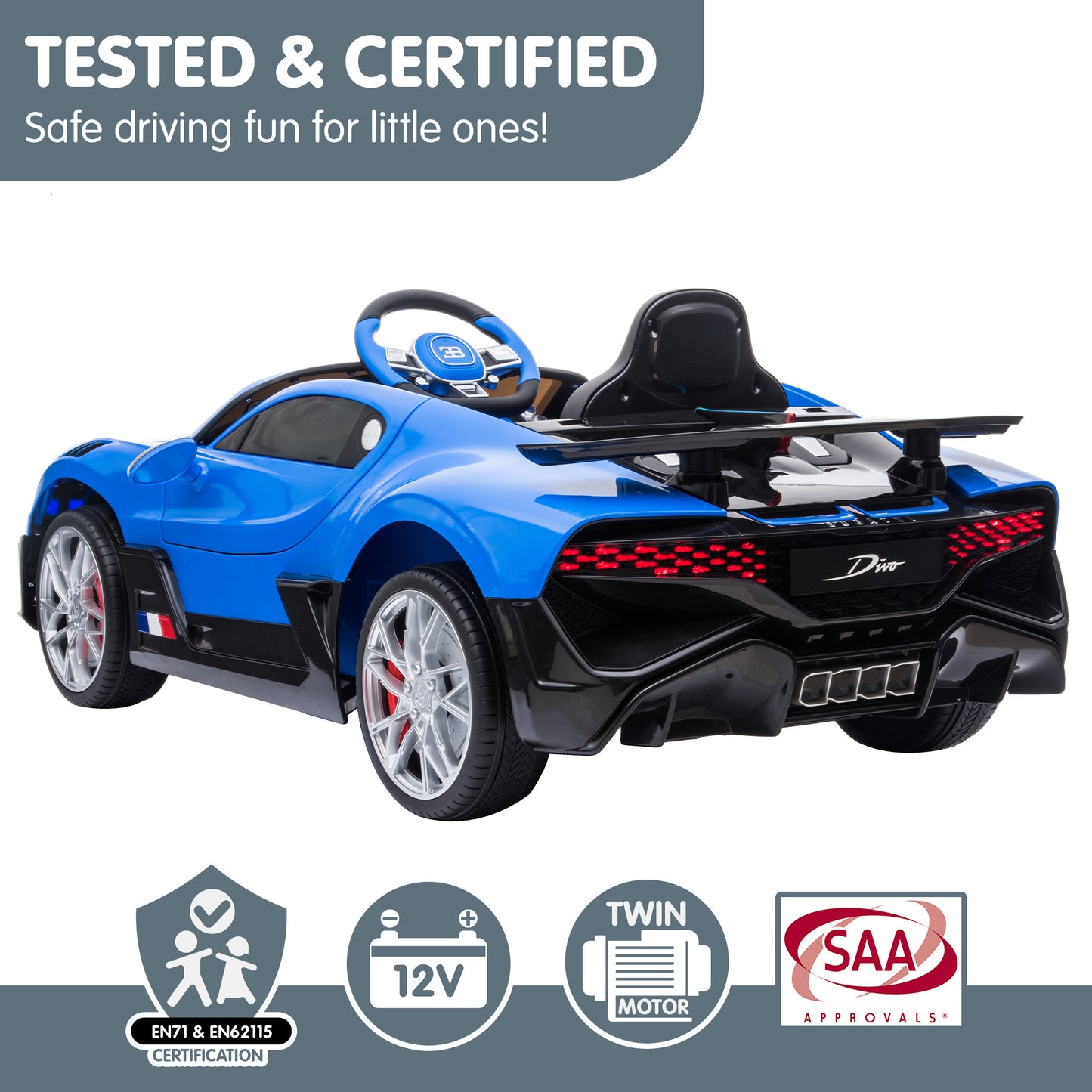 Licensed Bugatti Kids Electric Ride On Car - Blue