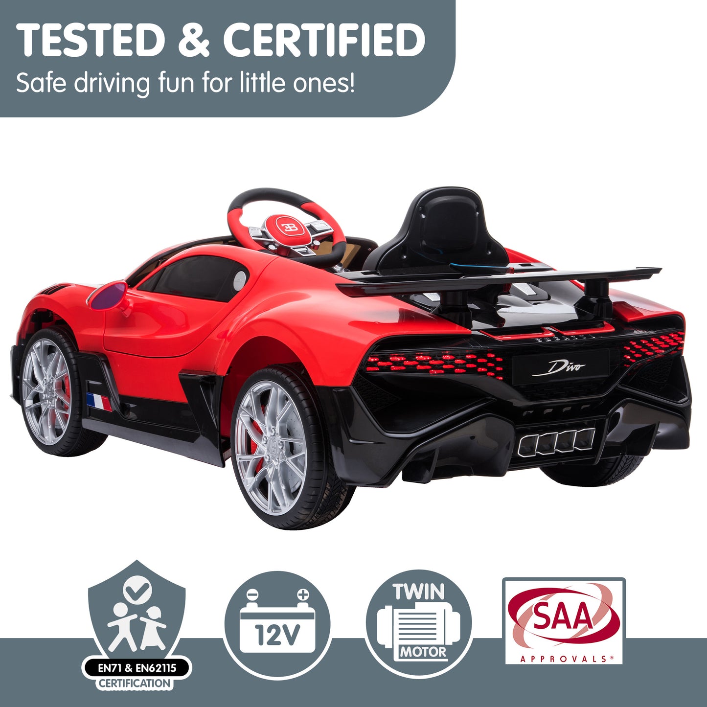 Licensed Bugatti Kids Electric Ride On Car - Red