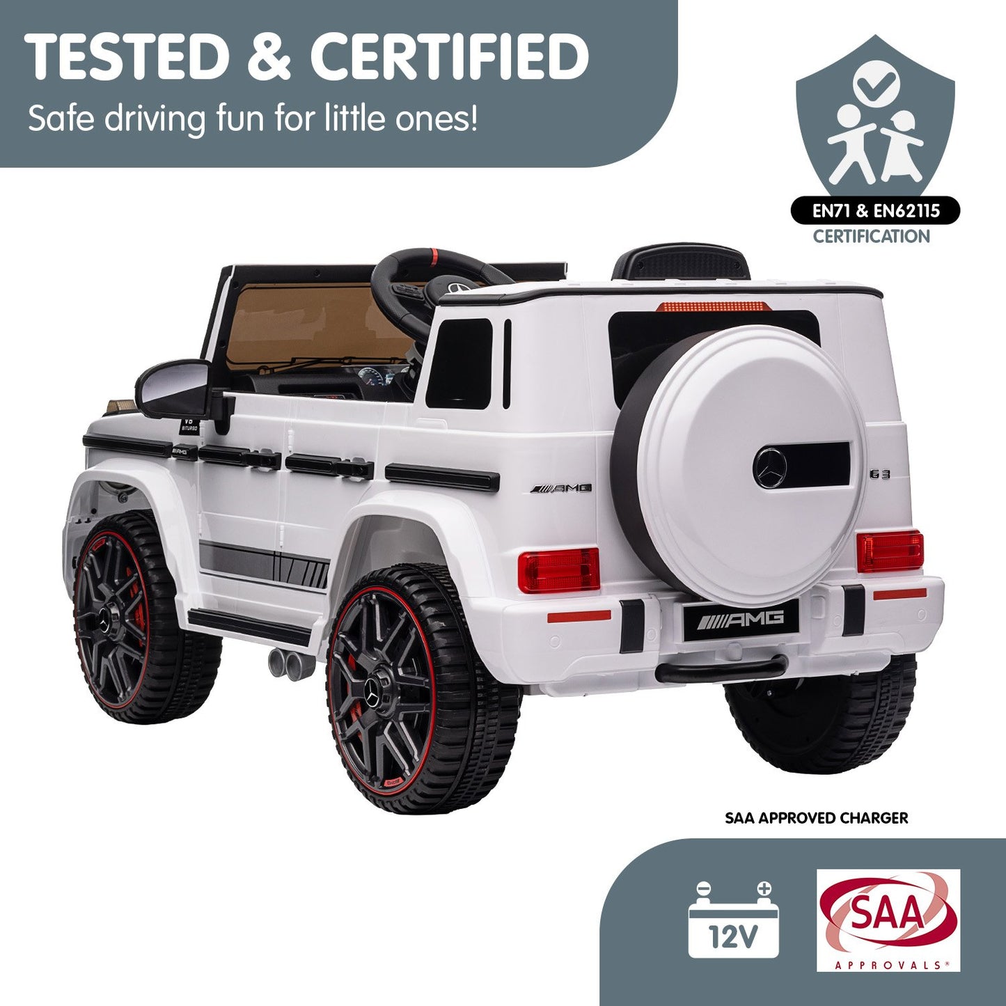 Mercedes Benz AMG G63 Licensed Kids Ride On Electric Car Remote Control - White