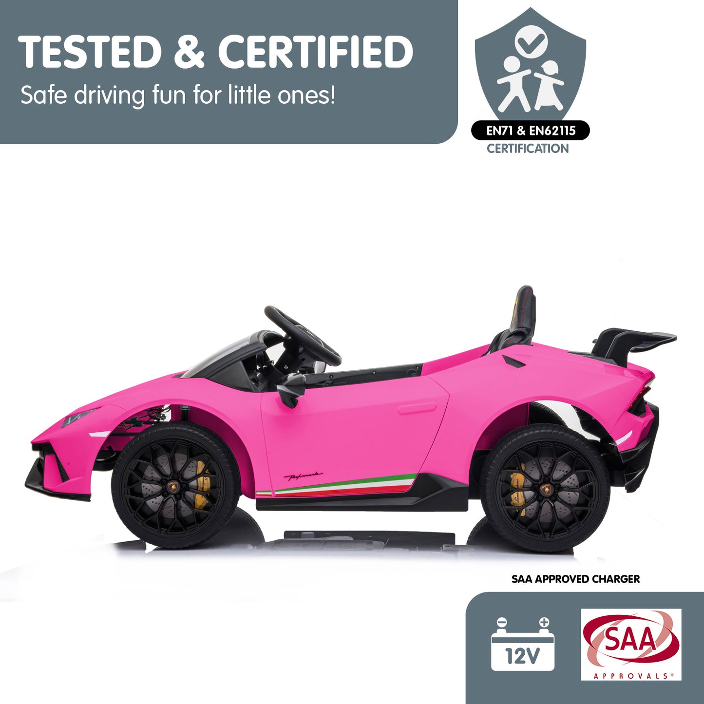 Lamborghini Performante Kids Electric Ride On Car Remote Control by Kahuna - Pink