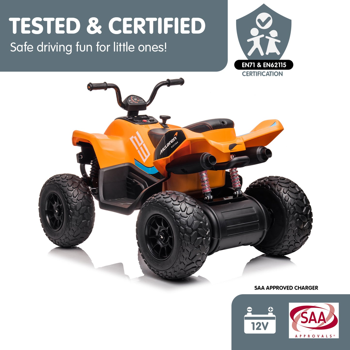 Licensed MCL35 McLaren Kids Toy Ride On Electric Quad Bike - Orange