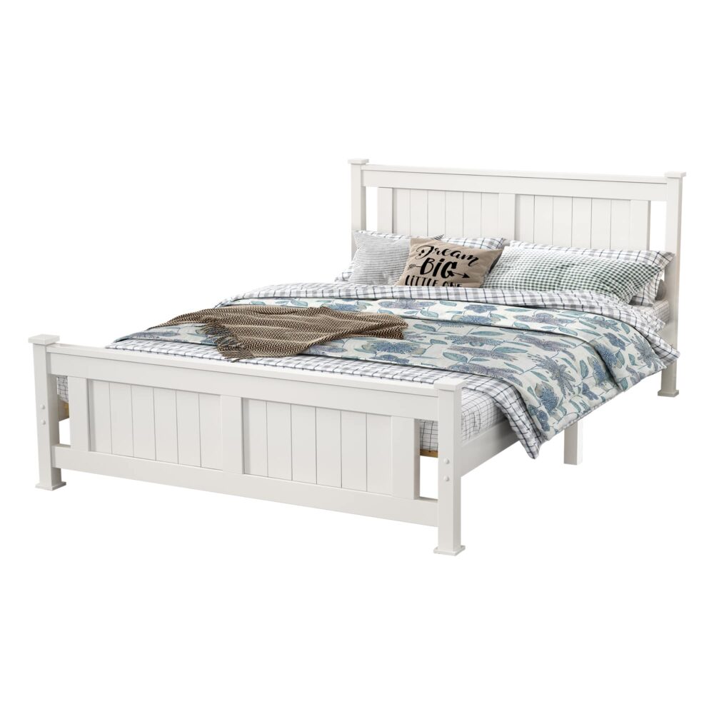 Double Solid Pine Timber Bed-Frame In White