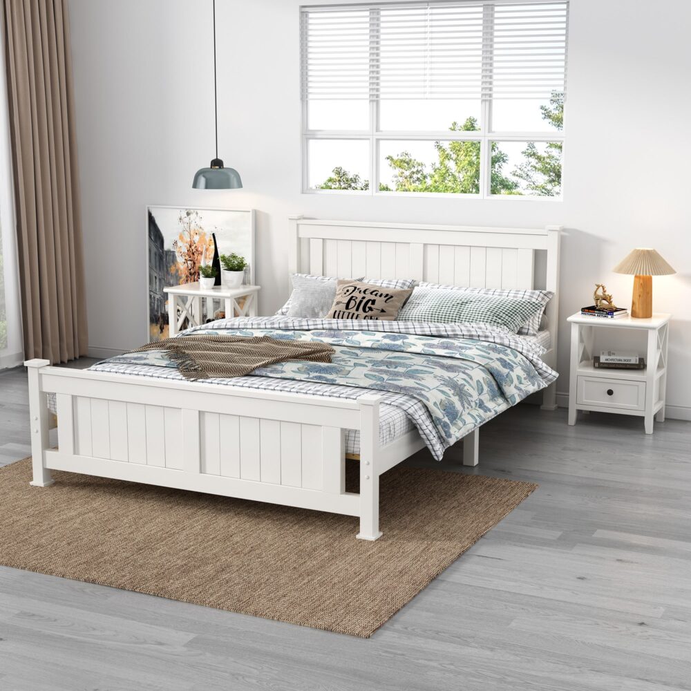 Double Solid Pine Timber Bed-Frame In White