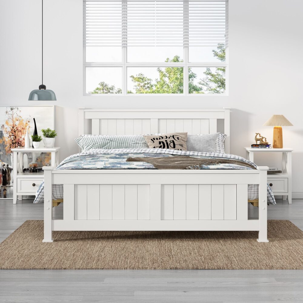 Double Solid Pine Timber Bed-Frame In White