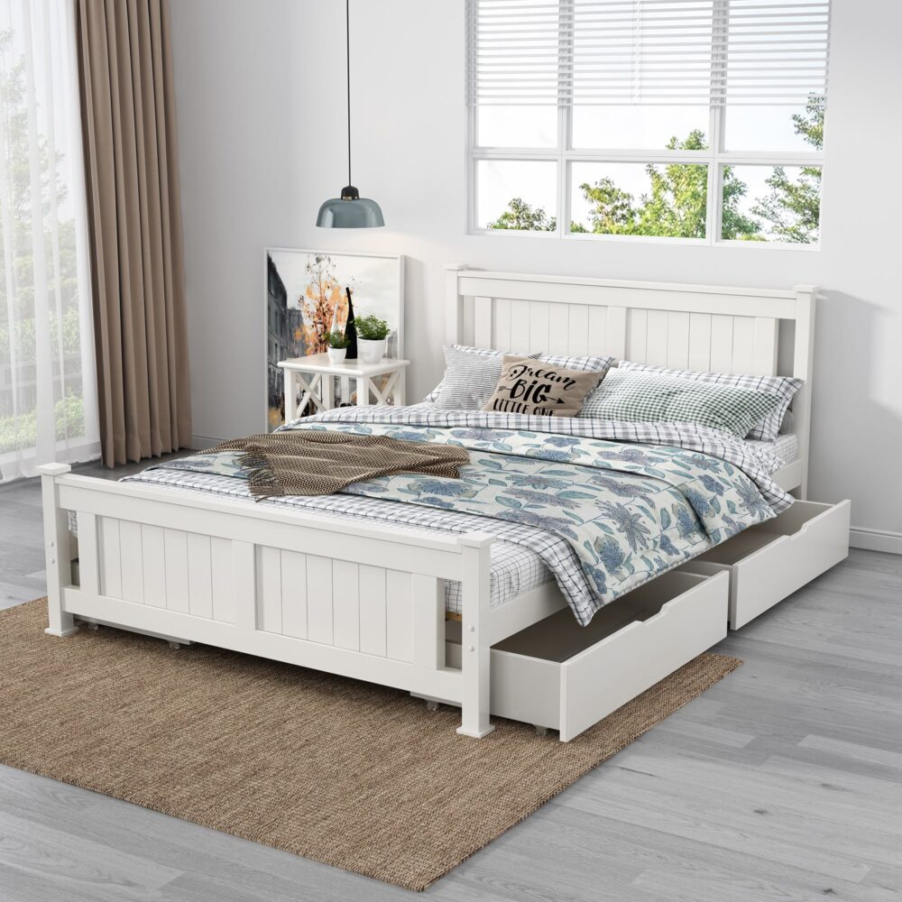 Double Solid Pine Timber Bed-Frame In White