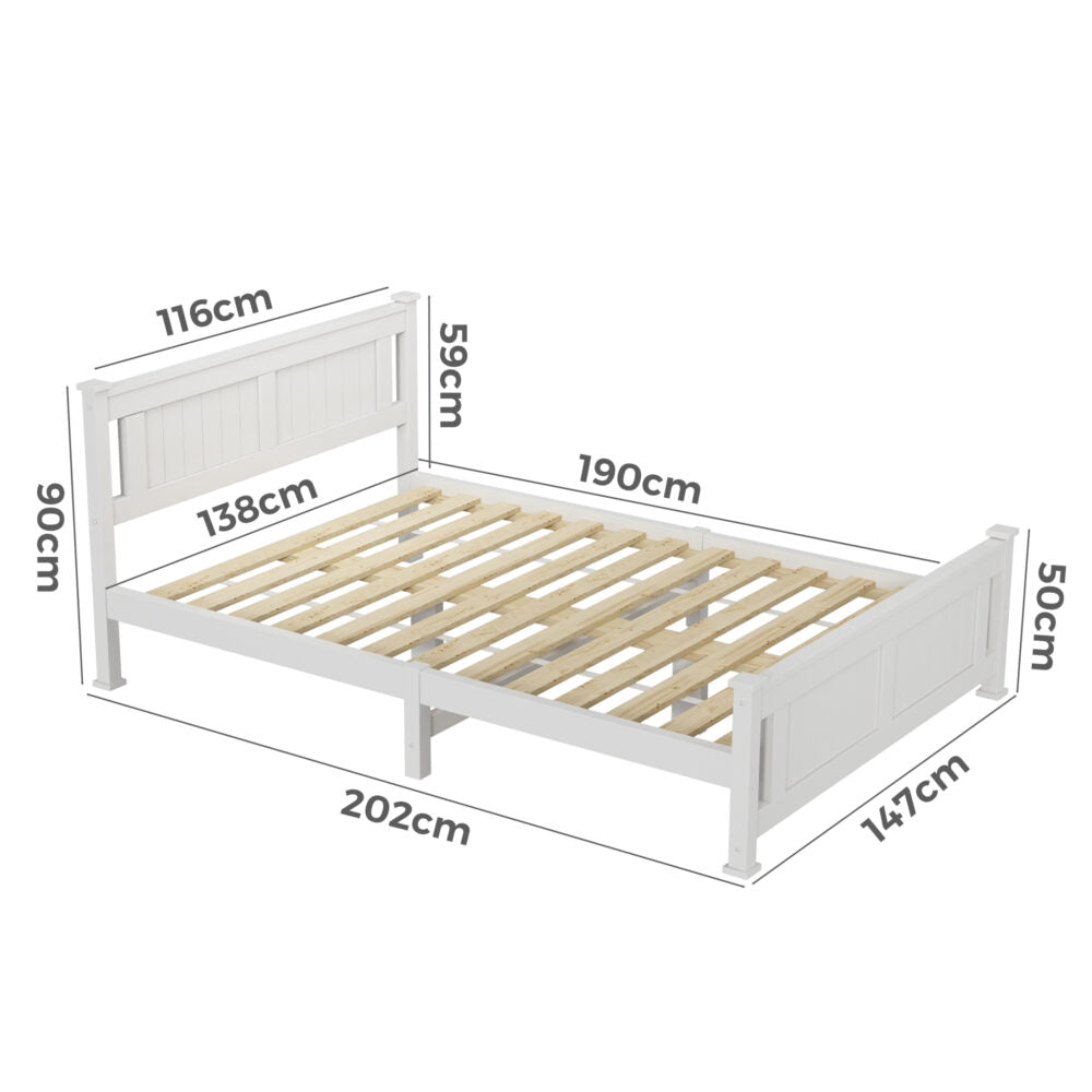 Double Solid Pine Timber Bed-Frame In White