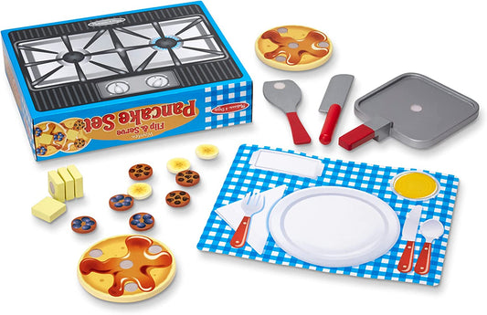 Melissa & Doug Flip and Serve Pancake Set (19 pcs) - WOODEN Breakfast Play Food