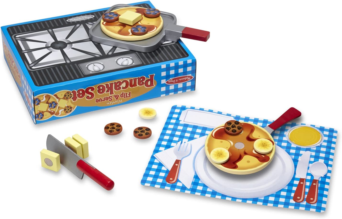 Melissa & Doug Flip and Serve Pancake Set (19 pcs) - WOODEN Breakfast Play Food