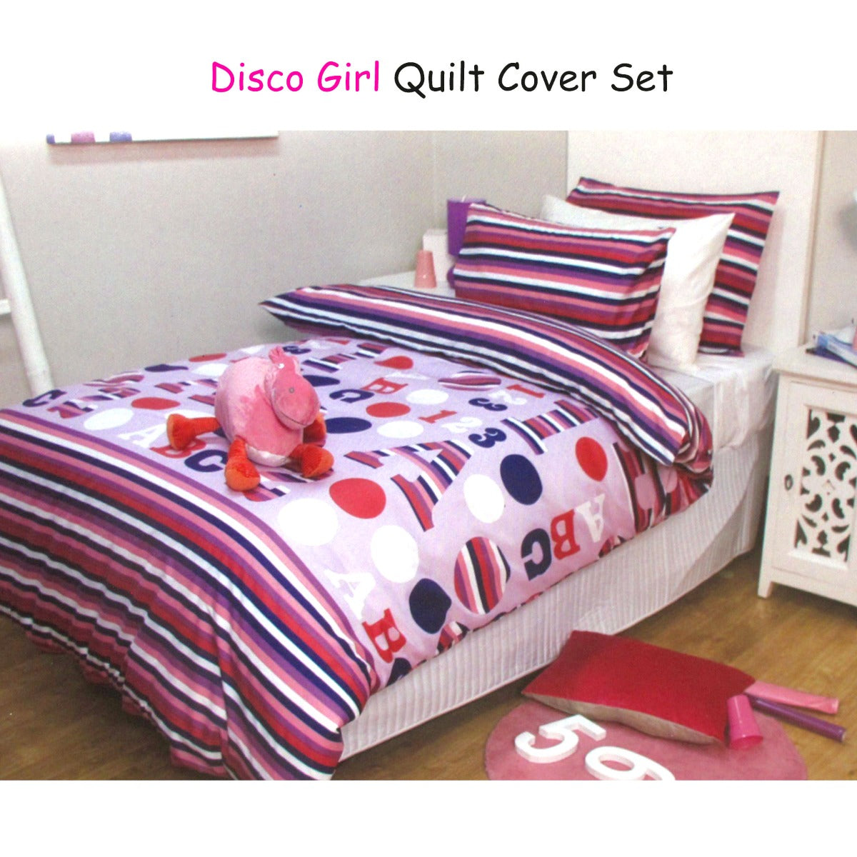 Kids Disco Girl Quilt Cover Set Single Bed