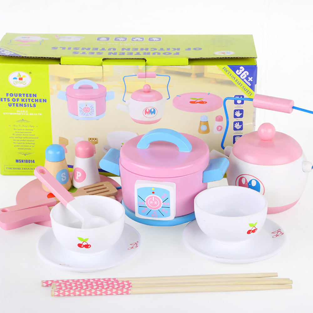 Kids WOODEN Kitchen Tea Set Pretend Play