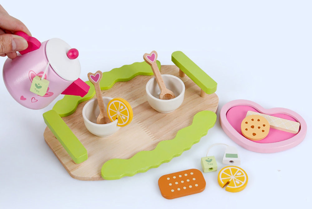 Kids WOODEN Kitchen Tea Set Pretend Play